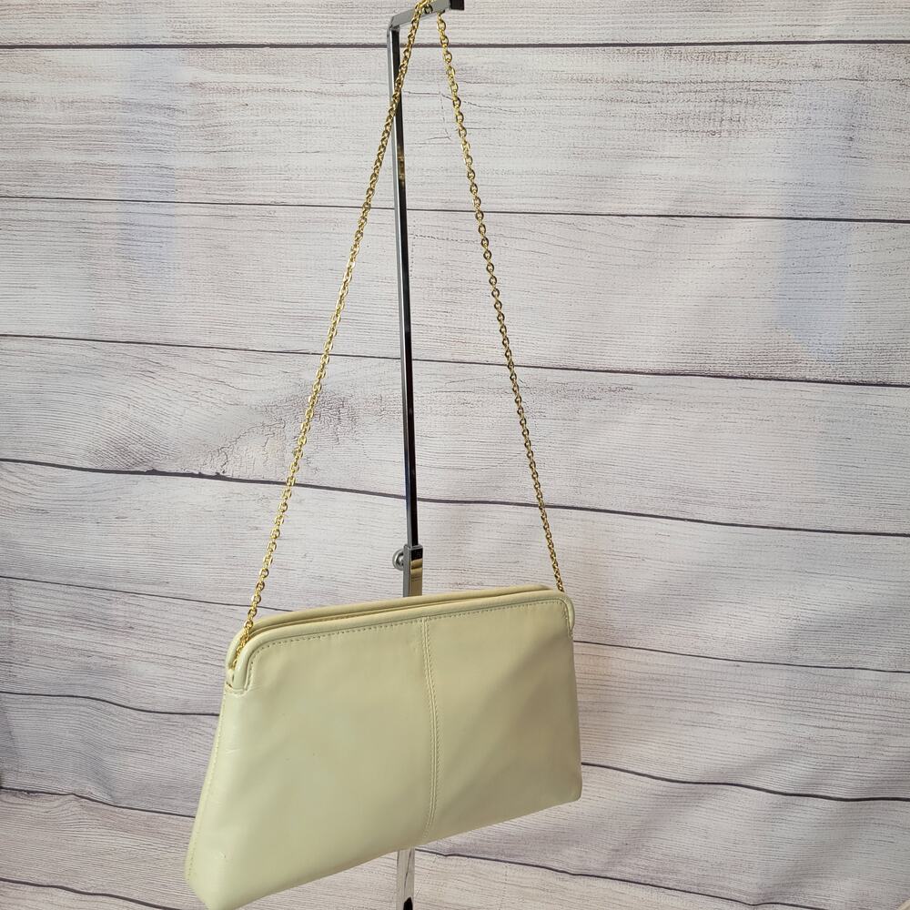 Koret Vintage 80s Ivory Leather Handbag with Gold Chain Strap